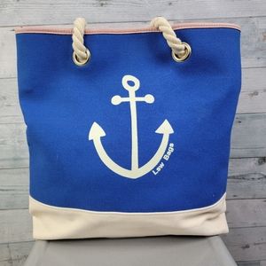 LSW Ladies Nautical Style Anchor Canvas Shoulder Bag EUC